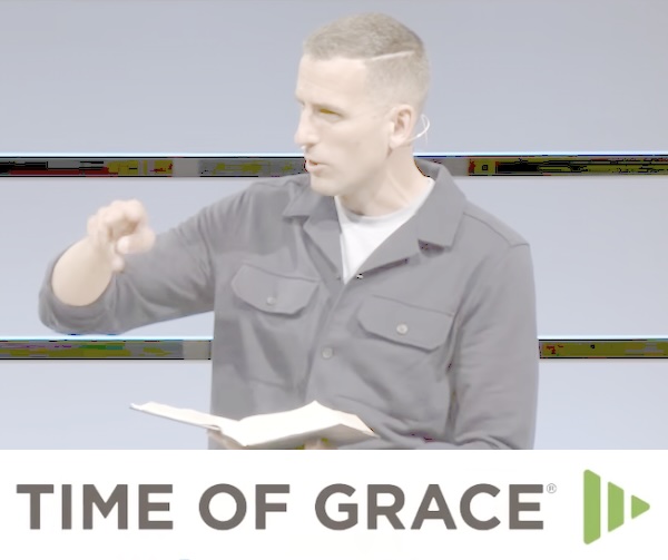 Time of Grace preacher with the Time of Grace logo